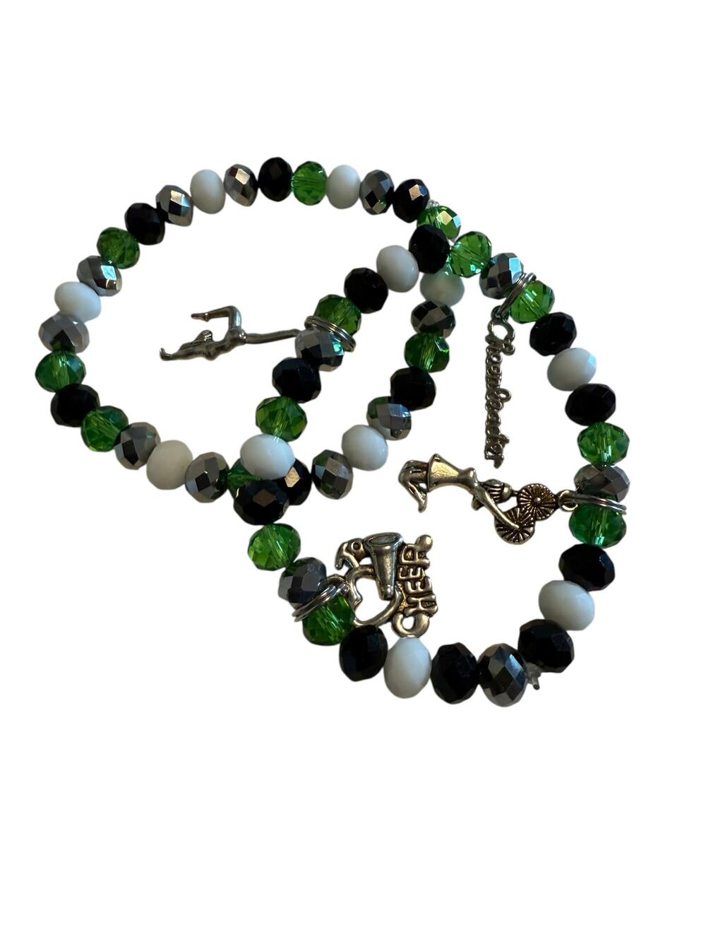 Cheerleading Beaded Bracelet Set of 2 Green Black White Team Spirit